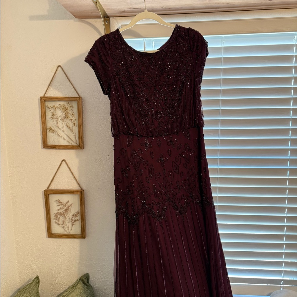 Adrianna Papell Burgundy Sequined Gown